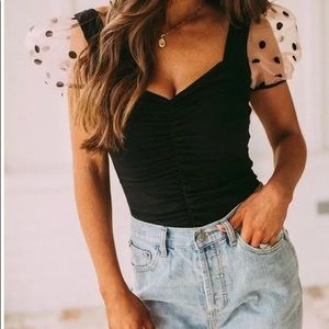 These Three Boutique Black Bodysuit with Pink!